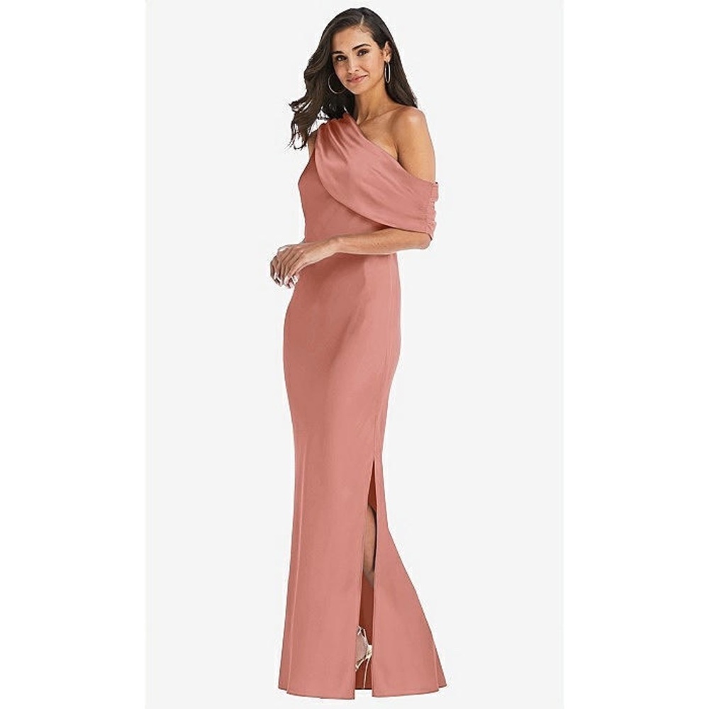 Social Bridesmaids One-Shoulder Dusty Rose Evening Gown